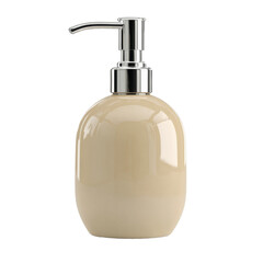 Obraz premium Simple, round, beige ceramic soap bottle with a chrome pump, on a transparent background