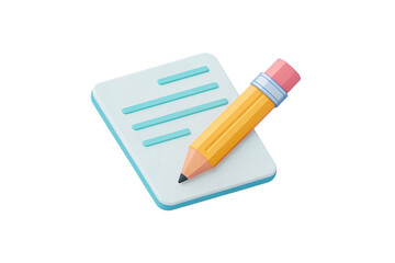 3D rendered notepad with pencil for writing notes and planning daily activities, isolated on a transparent background