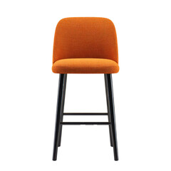 A bar chair with an orange fabric seat and black legs, on a transparent background
