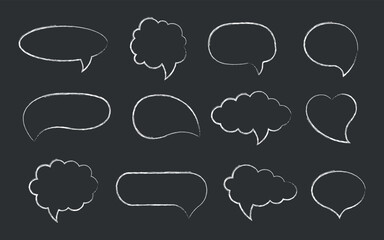 Speech bubbles set. Crayon, chalk, pencil doodle talk speech bubble frame. Comic speech bubbles for dialog, talk, and chat.