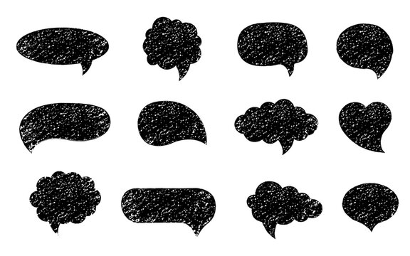 Speech bubbles set. Crayon, chalk, pencil doodle talk speech bubble frame. Comic speech bubbles for dialog, talk, and chat.