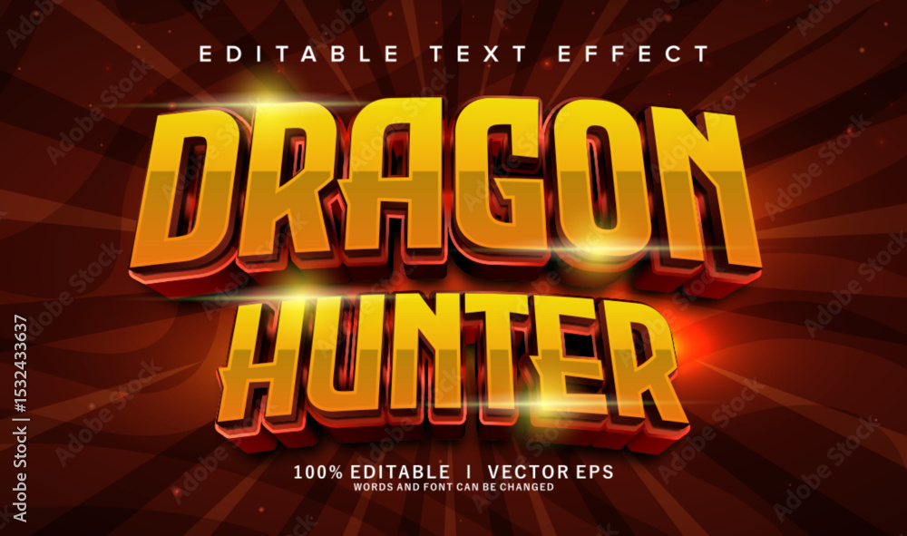 Poster dragon hunter vector text effect with modern style design