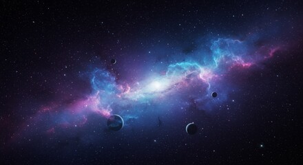 Obraz premium Vibrant Galaxy Nebula with Planets and Distant Stars Space Illustration