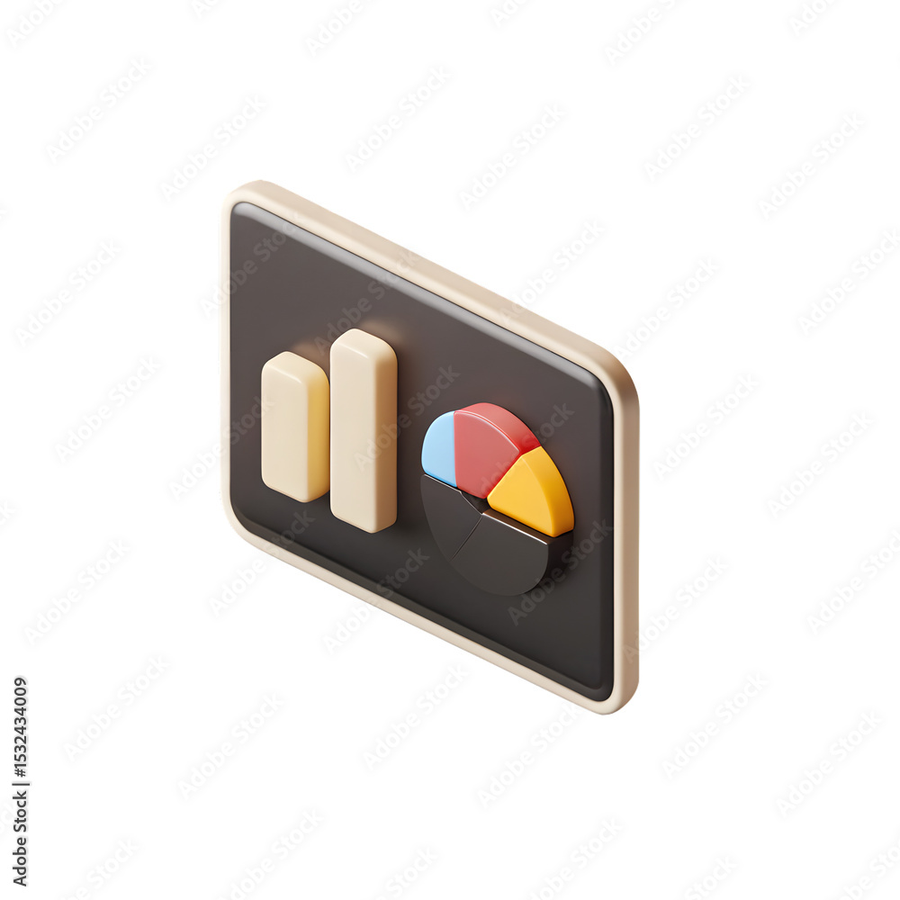Poster 3d icon of a 3d icon displaying a bar graph and pie chart, isolated on transparent background