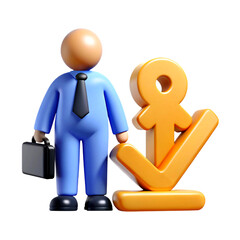 3D Render of Businessperson with Download and Checkmark Icon Success, Productivity, and Achievement