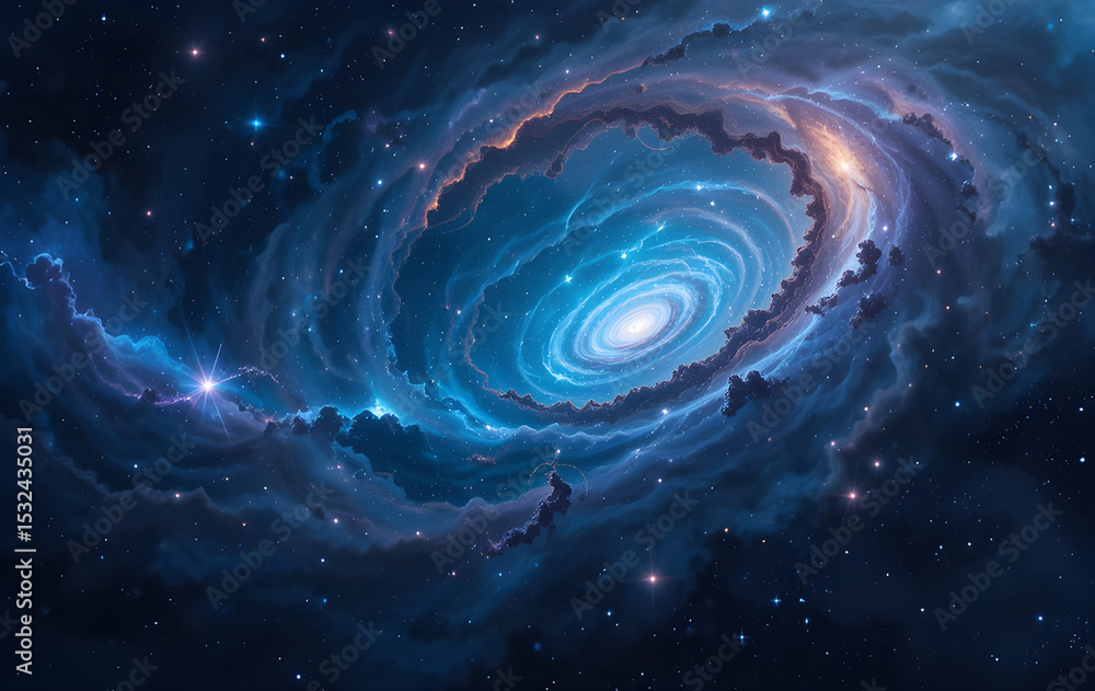 Wall mural interstellar space scene with blue nebula