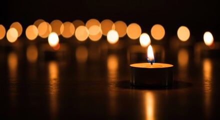 A Single Candle Burning Brightly in the Dark, Surrounded by Soft Candlelight Glow