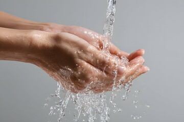 Fototapeta premium Pure hands under water, invigorating and refreshing, embodying hygiene and renewal.