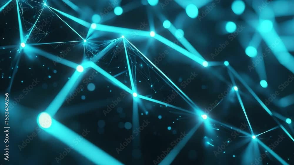 Aufkleber a digital network of glowing blue nodes and connecting lines in a futuristic, abstract environment.