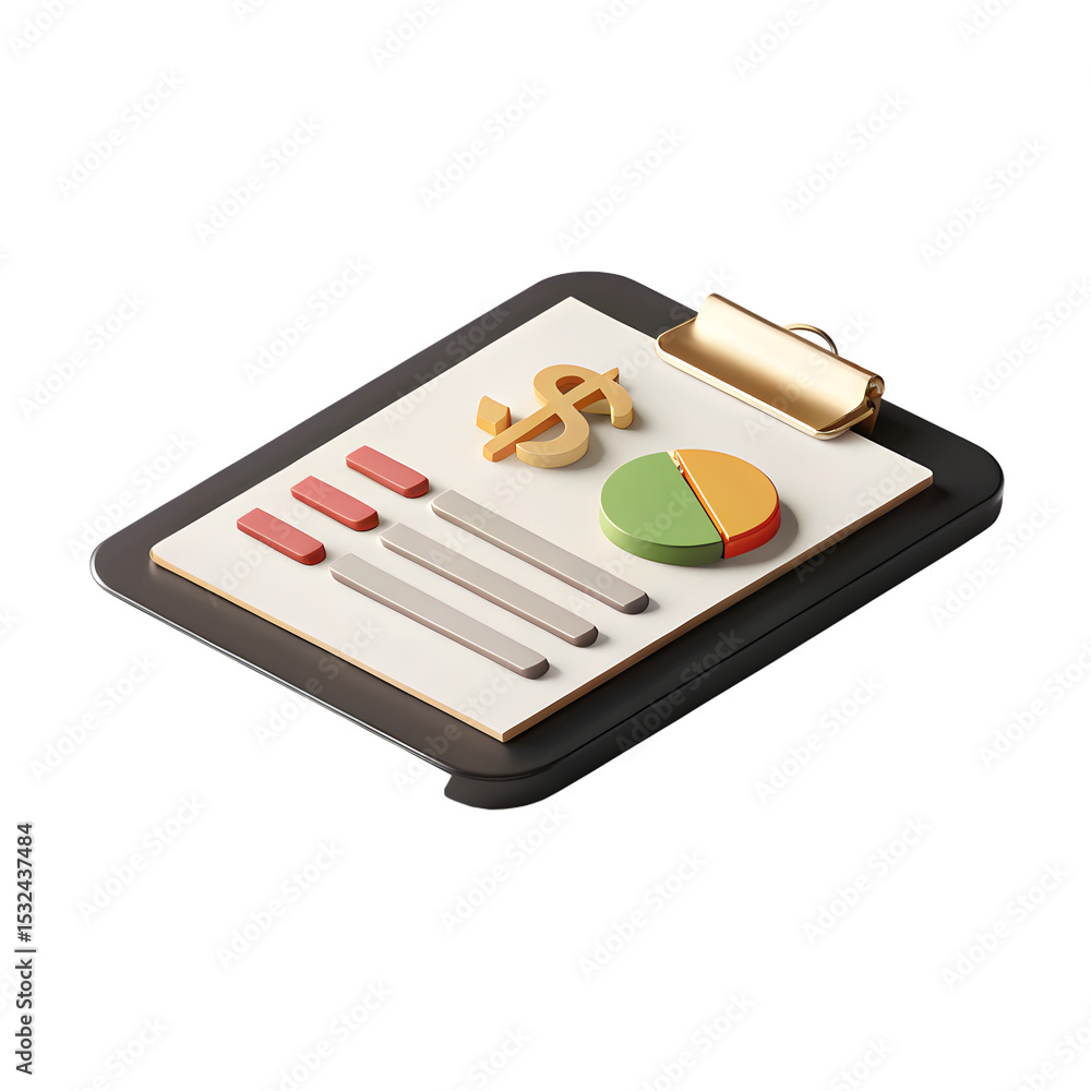 Aufkleber 3d icon of a 3d icon of a clipboard displaying financial data, isolated on transparent background, s