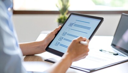 Person reviewing checklist on tablet