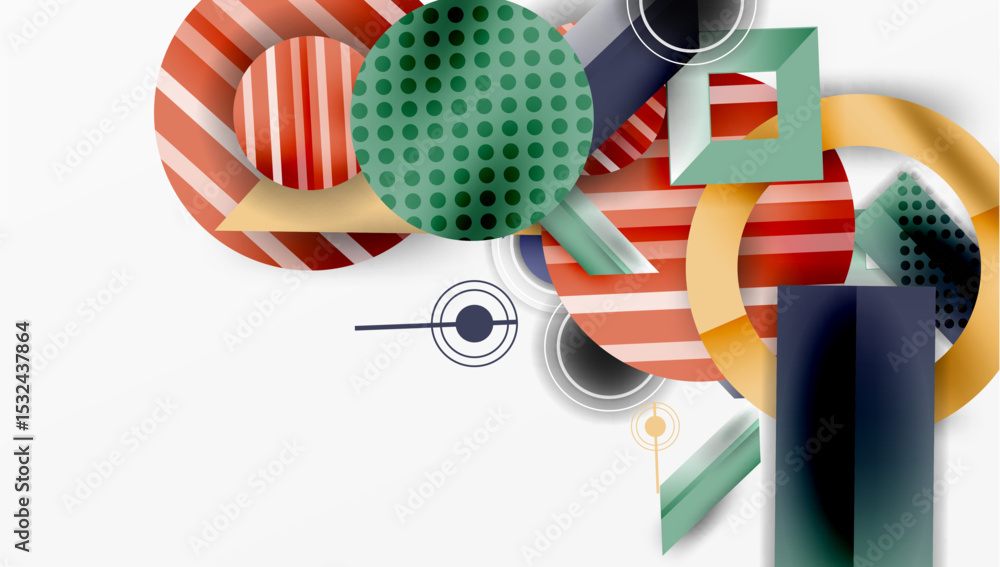 Aufkleber abstract geometric composition. circles, rectangles, stripes create dynamic visual arrangement. mode