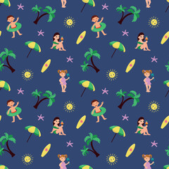 Summer Beach Vacation Seamless Pattern. Design for fabric, textile, wallpaper, packaging
