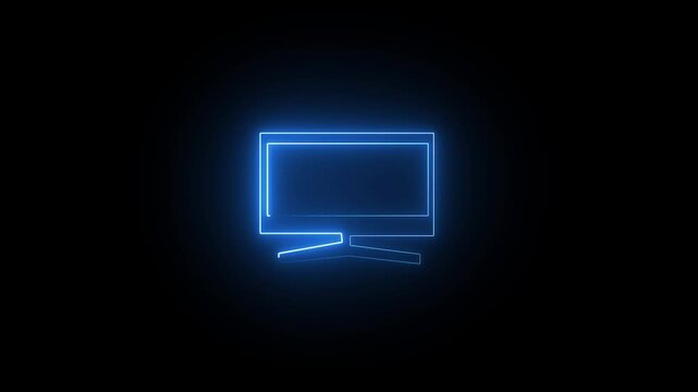 Neon line TV monitor icon animation background. monitor TV icon. Square neon frame on a background Neon profile icon inside monitor.