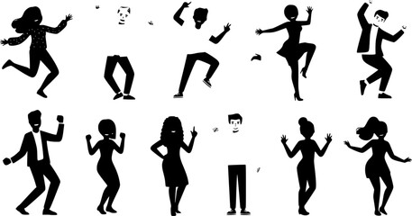 vector set of happy dancing people. Transparent background PNG cutout.
