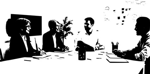teamwork concept with the executives of a company who discuss the strategy to be taken and seek solutions during brainstorming.
