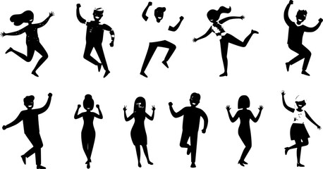 vector set of happy dancing people. Transparent background PNG cutout.
