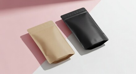Unleash Your Brand's Potential Blank Stand-Up Pouches Offer a Clean Canvas for Diverse Product Packaging and Contemporary Design Mockups with Elegant Shadows.