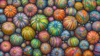 A detailed display of multiple yarns allows for a thorough examination of their distinctive characteristics, including a wide range of colors and textures