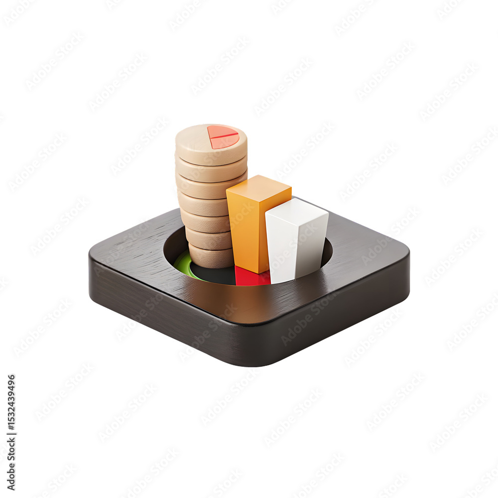 Poster 3d icon of a vibrant 3d icon depicting a stylized bar graph, isolated on transparent background, fea