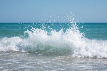 Fototapeta premium dynamic portrait of jet skier in right part of frame hands out of view expressing joy