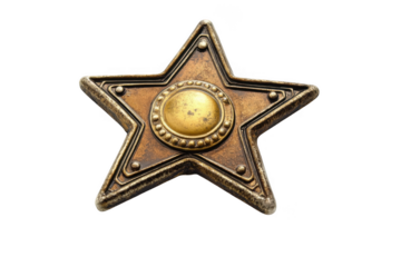 Gold star sheriff badge isolated on transparent background
