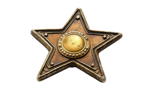 Gold star sheriff badge isolated on transparent background