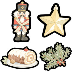 Vintage Christmas PNG Stickers with Nutcracker and Cake