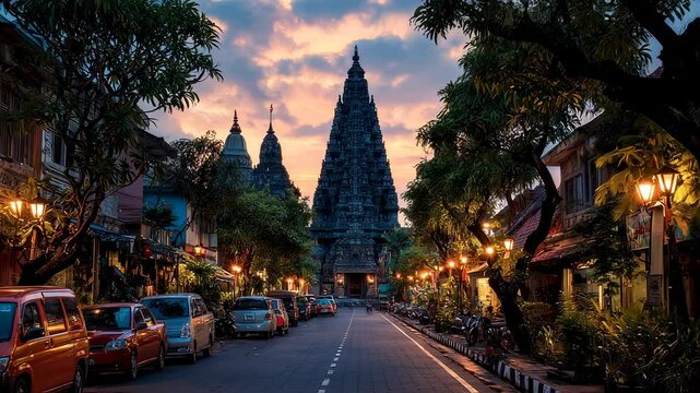 Magnificent Prambanan Temple View at Dusk, Yogyakarta, Indonesia Heritage Site