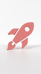3D Render of Coral Red Rocket Icon on White Background – High Resolution Symbol for Innovation, Startup, or Space Exploration Design
