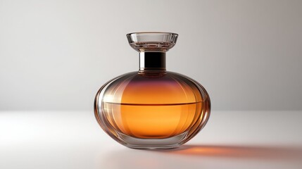 Elegant Amber Elixir: A Captivating Perfume Bottle Showcasing Exquisite Craftsmanship and Timeless Design on a Clean, Minimalist Background