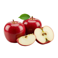 Fresh red apples, whole and sliced, showcase healthy, juicy organic fruit against a white background
