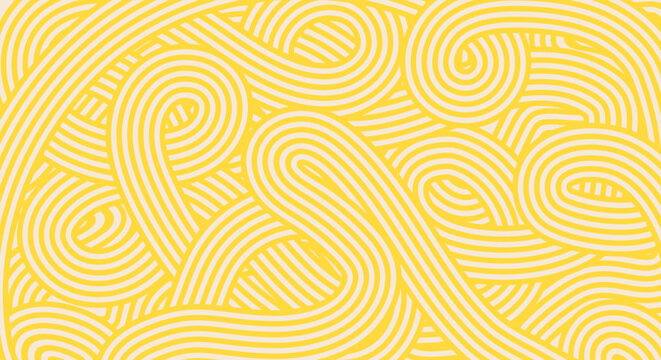 Spaghetti background. Abstract Yellow Noodle Pattern on Light Background. Geometric Food Inspired Design for Asian or Italian kitchen design.
