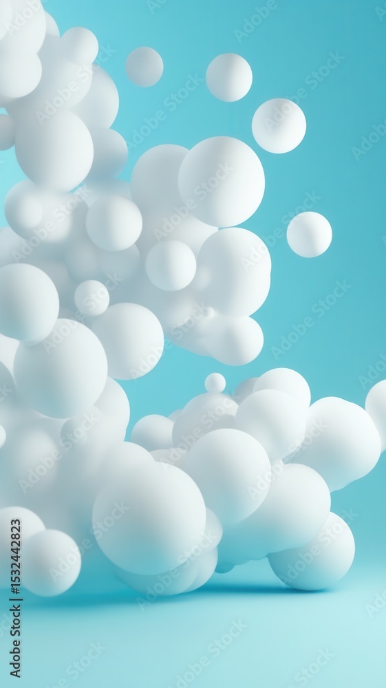 Poster 3d rendering featuring abstract soft round shapes creating a cloud against a light blue background, 