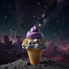 Fantasy Ice Cream Cones Floating in Outer Space