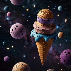 Fantasy Ice Cream Cones Floating in Outer Space