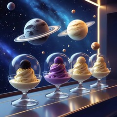 Gourmet Space-Themed Ice Cream on Futuristic Counter