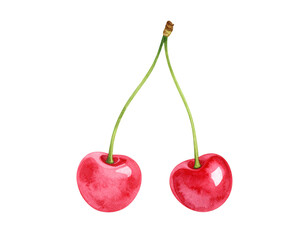 サクランボの水彩風イラスト素材