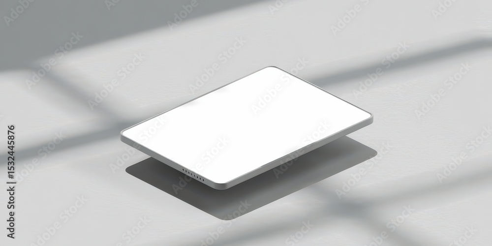 Aufkleber minimalist mockup of a digital tablet with a blank white screen floating above a grey surface with o