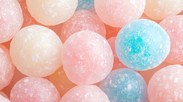 Colorful bath bombs with sparkles on orange background. Pink white blue spherical spa products. Beauty cosmetics wellness concept - Powered by Adobe