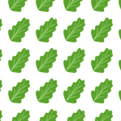 Repeating pattern of green lettuce leaves in a seamless vector style pattern. Perfect for fabric prints, food packaging, kitchen decor, healthy food themes, and eco-friendly design projects.