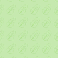 Repeating pattern of green lettuce leaves in a seamless vector style pattern. Perfect for fabric prints, food packaging, kitchen decor, healthy food themes, and eco-friendly design projects.