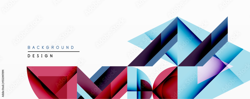 Poster Abstract geometric composition. Vivid blue, purple, red shapes intersect creating dynamic visual effect. Minimalist design suitable for backgrounds, presentations.