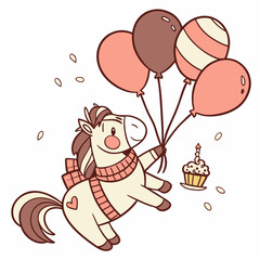 Charming SVG of a Dreamy Horse featuring floating with balloons, styled in a Christmas theme with Warm Cozy hues