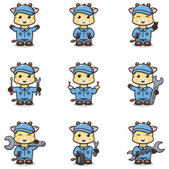 Vector Illustration of Giraffe Mechanic Cartoon Character. Mechanic Character Vector Illustration. Giraffe Character animal. Mechanic Mascot.