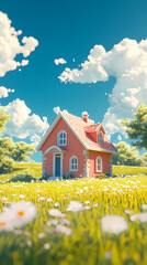 A Delightful Pastel Pink House in a Sunny Meadow