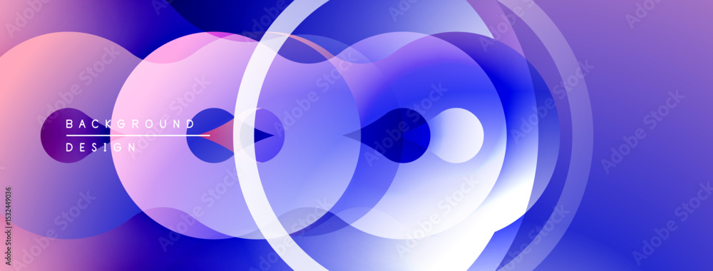 Poster abstract fluid shapes overlap, creating vibrant gradients. purple, blue hues dominate composition. m