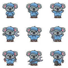 Vector Illustration of Koala Mechanic Cartoon Character. Mechanic Character Vector Illustration. Koala Character animal. Mechanic Mascot.