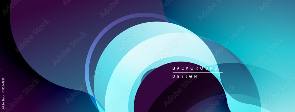 Poster abstract flowing shapes, vibrant blues, purples create dynamic background. modern design, smooth gra
