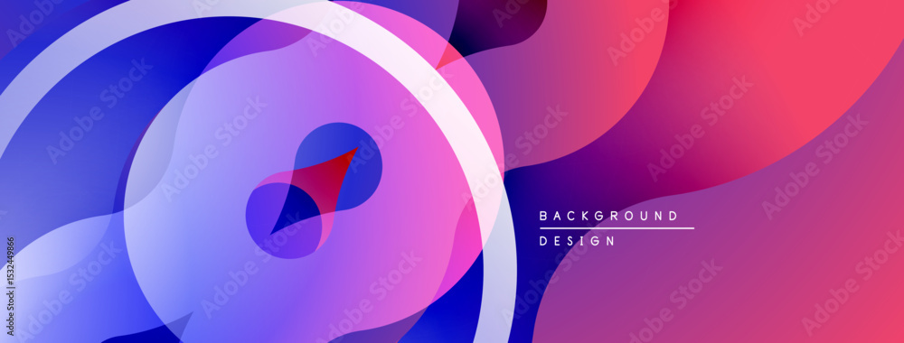 Fototapete Abstract fluid shapes, vibrant colors blend. Modern design, smooth gradients create dynamic composition. Background features text elements.
